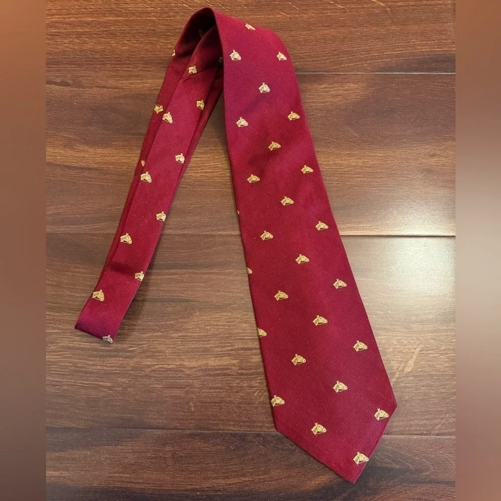 LAUREN Ralph Lauren Red 100% Silk Handmade Jacquard Necktie Made In USA